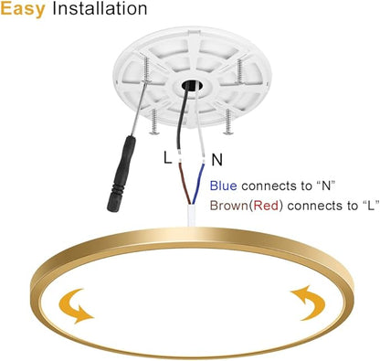 15.7Inch Gold Flush Mount Ceiling Light Fixture , 32W(320W Equivalent), 3800LM, 4000K Natural White, IP40, Flat Modern Round LED Ceiling Lights for Bedrooms, Living Rooms, Bathrooms, Stairwells, etc.