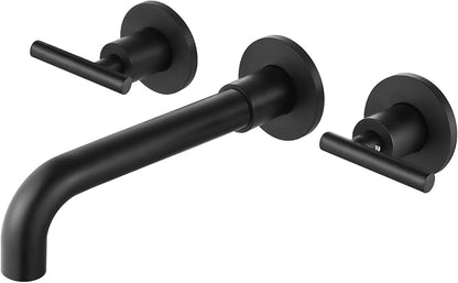 Airuida Wall Mounted Bathroom Sink Faucet,Matte Black Vanity Sink Faucet | Lever Handle,3 Holes,360° Widespread Swivel Spout,Rotatable Bathroom Faucet
