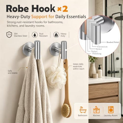 5 Pieces Bathroom Hardware Accessories Set Brushed Nickel, 24Inch Round Towel Racks Set for Bathroom, SUS304 Stainless Steel Towel Bar Set,Toilet Paper Holder with Shelf Wall Mounted