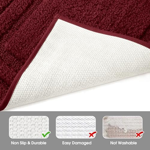 HOMEIDEAS Bathroom Rugs Sets 2 Piece, Non Slip Bath Mat Burgundy Red