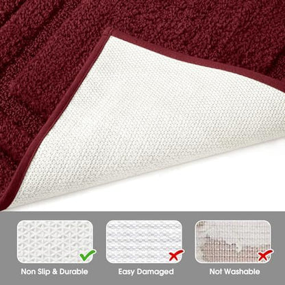 HOMEIDEAS Bathroom Rugs Sets 2 Piece, Non Slip Bath Mat Burgundy Red