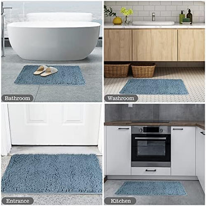Yeaban Chenille Blue Bathroom Rug 20"x32", Non-Slip Rubber Backing