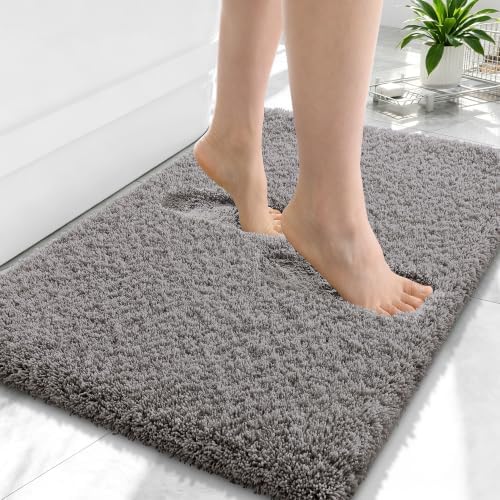 OLANLY Microfiber Small Bathroom Rugs 24x16, Soft Bath Mat, Light Grey