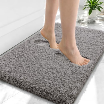 OLANLY Microfiber Small Bathroom Rugs 24x16, Soft Bath Mat, Light Grey