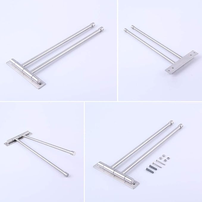 GERZWY Bathroom Swing Arm Towel Bars 2-Arm Wall Mount Stainless Steel Bath Towel Rack Hanger Towel Holder Organizer Brushed Finish HYG02-LS