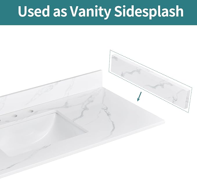 21 Inch Sidesplash in Calacatta Rocky, Quartz Stone Side Splash For Bathroom Vanity Top, Universal Size Bathroom Sink Sidesplash