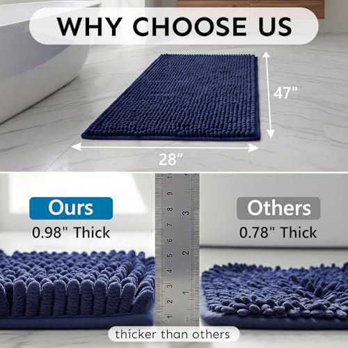 Secura Bathroom Rugs 47x28, Ultra Soft Chenille Bath Mat, Super Absorbent & Quick Dry Bathroom Mat, Non Slip Machine Washable Bath Rugs for Tub, Shower, Home Decor Accessories (Blue)