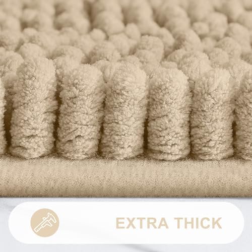 Grandaily Chenille Striped Toilet Rugs U-Shaped 24x20, Extra Soft and Absorbent Bathroom Rugs, Non-Slip Plush Shaggy Bath Rug, Machine Washable Contour Bath Mats for Toilet Base, Beige