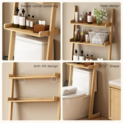 3-Tier Bathroom Over Toilet Storage for Small Space (Brown)