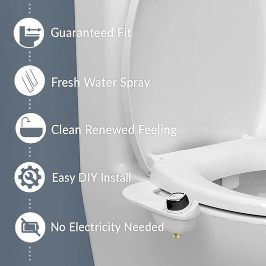 Bio Bidet Cassel Bidet Bundle, Slow-Close Never Loosen Toilet Seat with Perfect Fit, Fresh Water Spray, Non-Electric, Easy to Install Bidet, ELONGATED, White