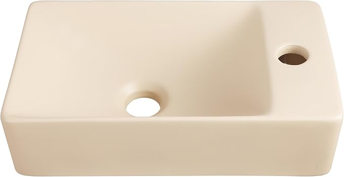 JONATHAN Y SNK1004G-R Felix 15 in. W x 8 in. D Modern Wall Mounted Rectangular Ceramic Mini Sink Basin, Right-Side Faucet, Matte Beige