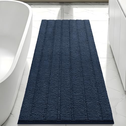 Bcoimo Bath Rug Mat,Chenille Extra Soft Navy Long Bathroom Runner Floor Rug