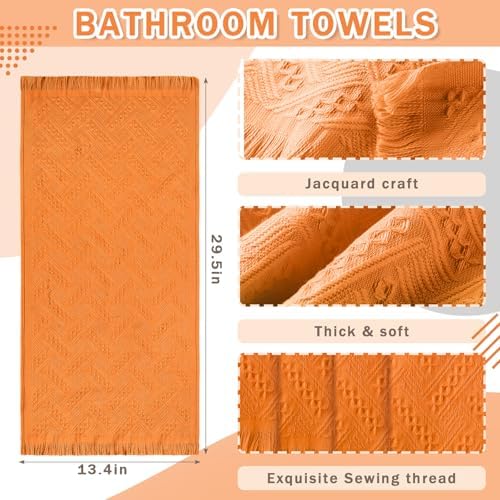 HunnmingRe 4 Pack Boho Hand Towel for Kitchen, Orange