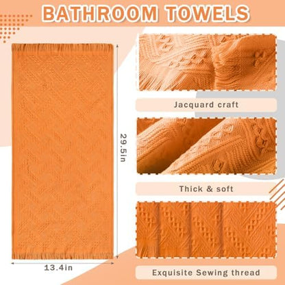 HunnmingRe 4 Pack Boho Hand Towel for Kitchen, Orange