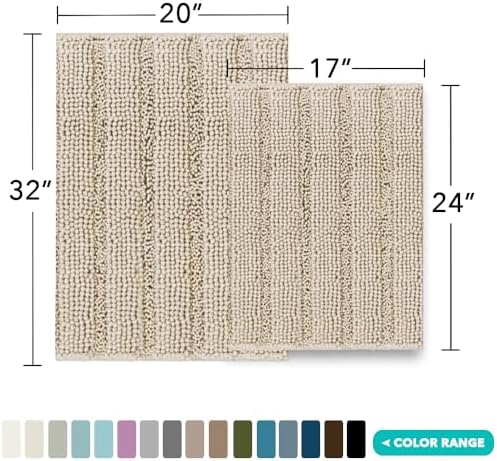Turquoize Bathroom Rug Set, 2 Piece Soft Absorbent Chenille Bath Rug Set