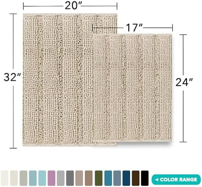 Turquoize Bathroom Rug Set, 2 Piece Soft Absorbent Chenille Bath Rug Set