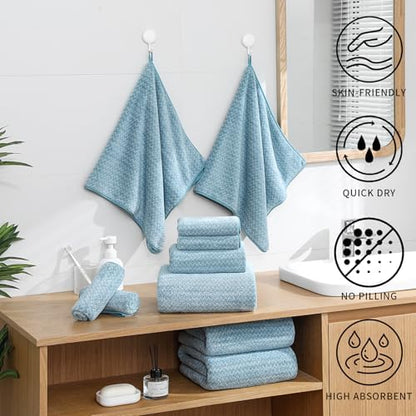 Ultra Soft Bath Towel Set,12 Piece (4 Bath Towels,4 Hand Towels,4 Washcloths) Family Bathroom Towels Set with Hanging Loop,Quick Dry Extra Absorbent Shower Towel for Bathroom,Hotel,Spa-Turquoise
