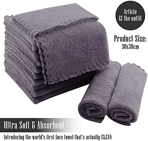 TENSTARS 12 Pack Premium Washcloths Set - Quick Drying- Soft Microfiber Coral Velvet Highly Absorbent Wash Clothes - Multipurpose Use as Bath, Spa, Facial, Fingertip Towel (Grey)