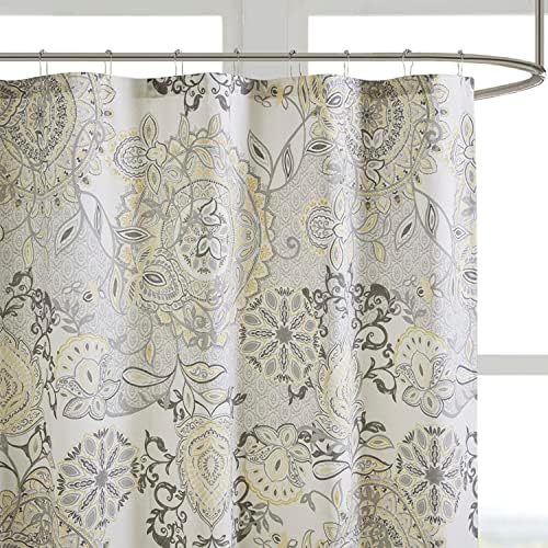 Madison Park Isla Shower Curtain for Bathroom, Cotton, 72 x 72, Yellow