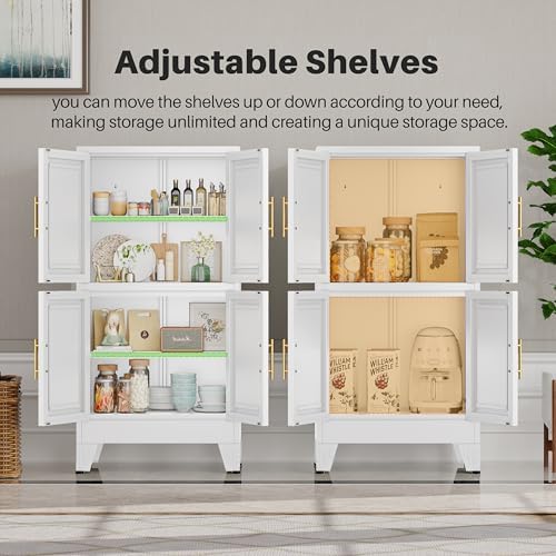 winiowa 47" Tall Kitchen Pantry Cabinet, Metal Storage Cabinet with Doors and Adjustable Shelves, White Freestanding Pantry Cabinet for Kitchen, Dining Room, Living Room, Laundry Room, Bathroom