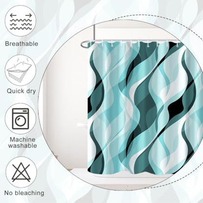 Teal Striped Clawfoot Tub Shower Curtain 180x70 inch 30 Hooks