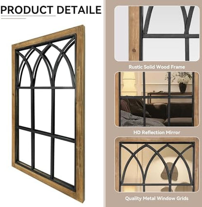 Rustic Window Mirror for Wall Decor, Wooden Frame Decorative Wall Mirror
