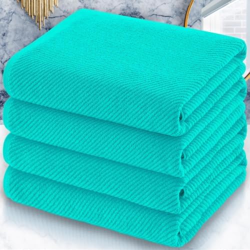 VOOVA & MOVAS Bath Towels 4PC, 100% Cotton, 30x56 in, Turquoise