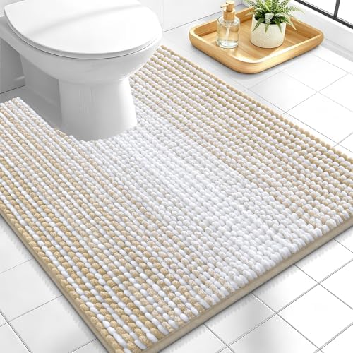 OLANLY Toilet Rugs U-Shaped 24x20, Soft Chenille Contour Bath Mat, Beige