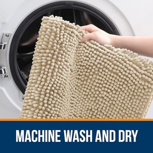 OLANLY Chenille Bathroom Rugs Mats Sets 2 Piece, 36"x24"+24"x20", Beige