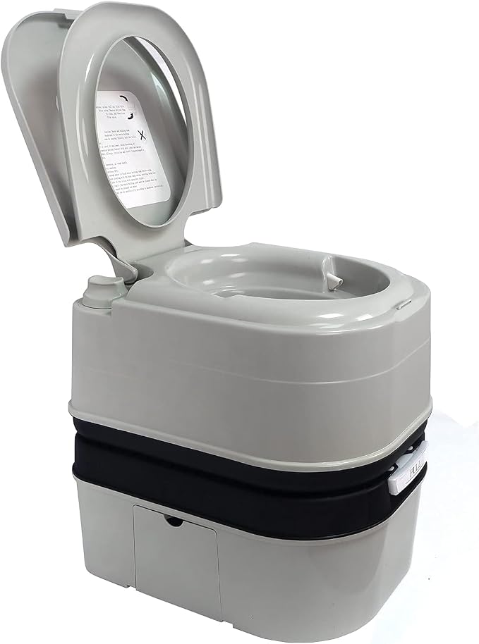 HTTMT- Gray 24L Advanced Portable Toilet Flush Camping Travel Outdoor Picnic Piston Pump Commode [P/N: ET-TOILET002-24L]