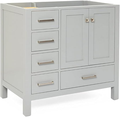 ARIEL Cambridge 36-inch Bathroom Vanity Base Cabinet,Solid Wood, 2 Soft Closing Doors, 5 Dovetail Drawers, Grey