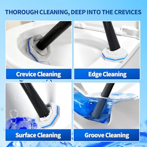 2 Pack Disposable Toilet Brush and Holder Set,Extended Handle with 72 Cleaner Refills Toilet Brush for Toilet Bowl Cleaners,Bathroom Cleaning, Bathtub.Disposable Toilet Cleaning System
