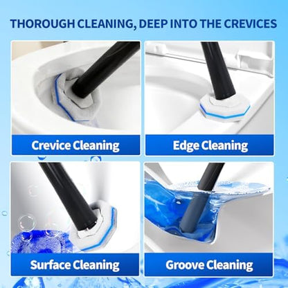2 Pack Disposable Toilet Brush and Holder Set,Extended Handle with 72 Cleaner Refills Toilet Brush for Toilet Bowl Cleaners,Bathroom Cleaning, Bathtub.Disposable Toilet Cleaning System