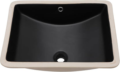 Undermount Bathroom Sink 20 x 14 inch Black Vessel Sink Rectangular Modern Ceramic Rectangle Vanity Art Basin with Overflow
