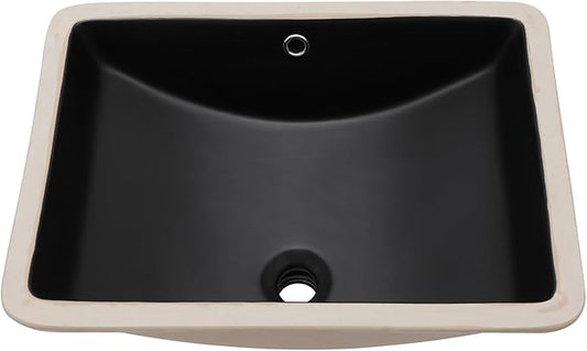 Undermount Bathroom Sink 20 x 14 inch Black Vessel Sink Rectangular Modern Ceramic Rectangle Vanity Art Basin with Overflow