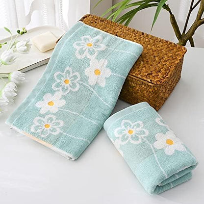 YiLUOMO Green Hand Towel Set of 2 Flower Pattern Highly Absorbent Quick Dry 100% Cotton Hand Towels for Bathroom, Hotels, Travel, Spa 13" X 29"