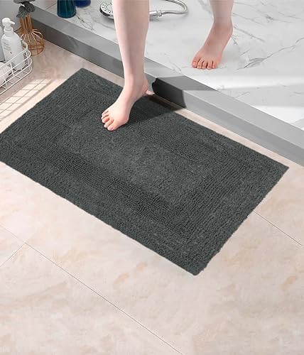 COTTON CRAFT 2 Pack Reversible Bath Mat Rug - Plush -17x24- Charcoal Grey