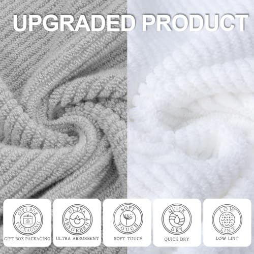 VOOVA & MOVAS 6PC Towel Set, 100% Cotton, Grey White