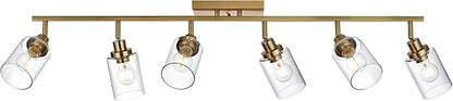 MELUCEE 6 Light Bathroom Vanity Light Fixtures Multi-Directional Rotating Track Lighting Kit Brass, Ceiling Spotlight Fixture for Kitchen Foyer Bath, Clear Glass Shade