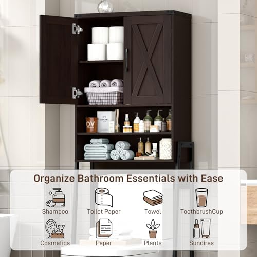 Vabches Metal Frame Over The Toilet Storage Cabinet, Espresso