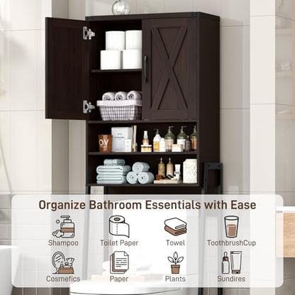 Vabches Metal Frame Over The Toilet Storage Cabinet, Espresso