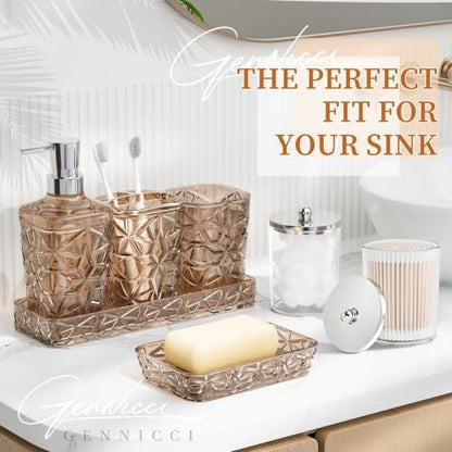 Bathroom Accessory Set, 7 Pcs Brown Bathroom Set, Acrylic Soap Dispenser and Toothbrush Holder Set, Qtip Holder Set, Bathroom Sink Set, Gift for Home Apartment