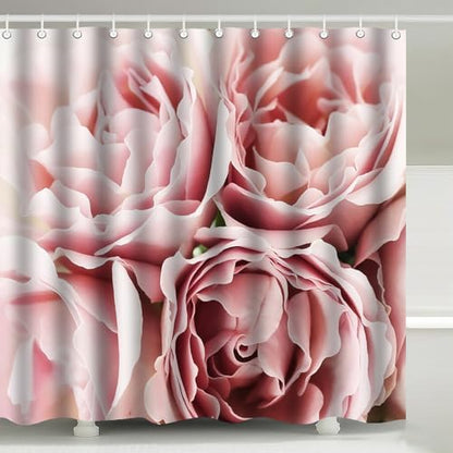 Dusty Pink Roses Romantic Floral Art Shower Curtain with Hooks 72 x 72 Inch