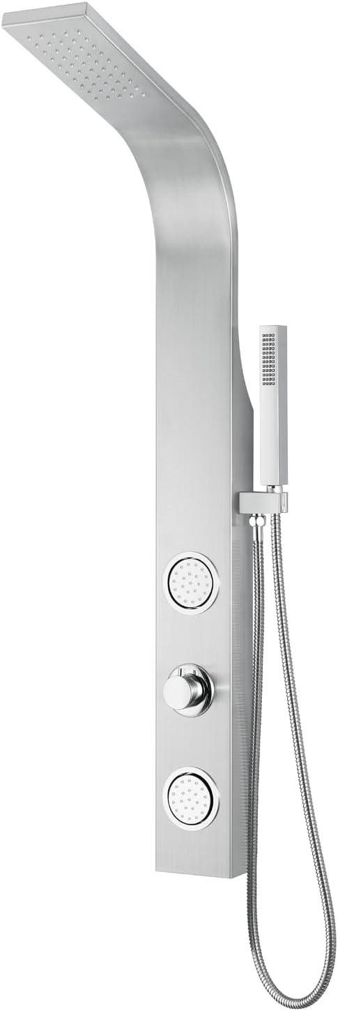 Blue Ocean 48" Stainless Steel SPS88213B Shower Panel Tower Column with Rainfall Shower Head and Handheld Shower (with hot/cold vavle) (Compact)