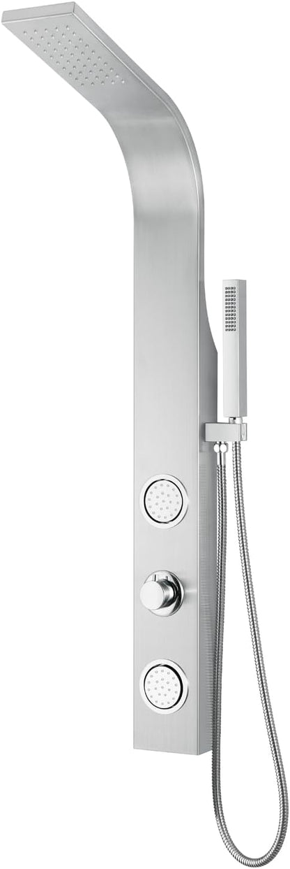 Blue Ocean 48" Stainless Steel SPS88213B Shower Panel Tower Column with Rainfall Shower Head and Handheld Shower (with hot/cold vavle) (Compact)