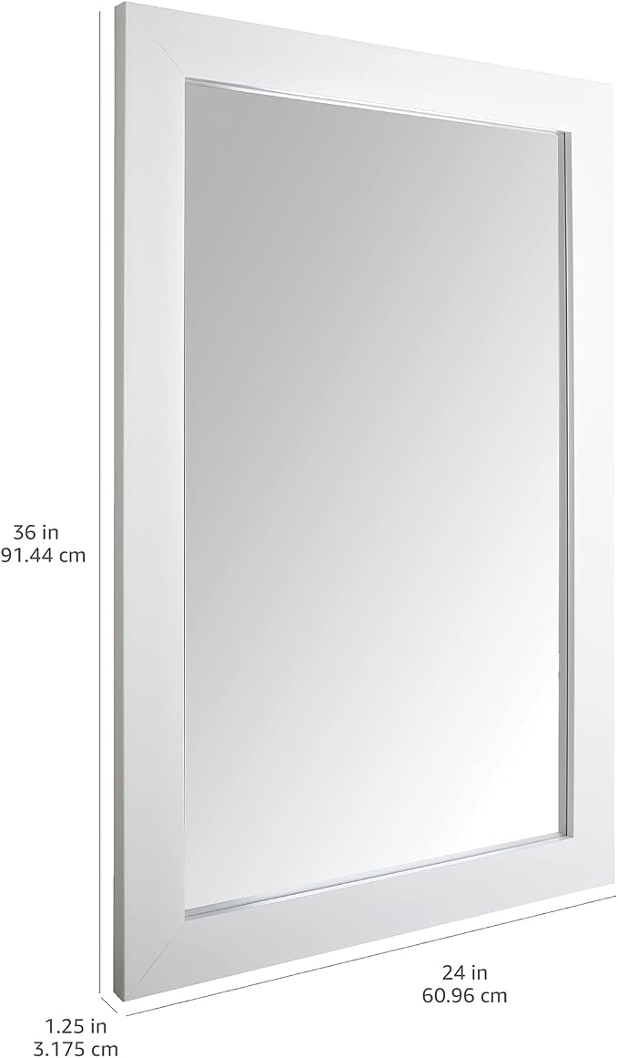 Amazon Basics Rectangular Wall Mount Mirror for Bedroom, Living Room, Entryway, Wide Trim, 24" x 36", White