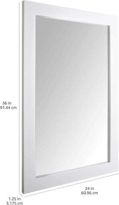 Amazon Basics Rectangular Wall Mount Mirror for Bedroom, Living Room, Entryway, Wide Trim, 24" x 36", White