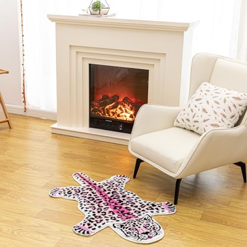 Pink Leopard Bath Mat Non Slip Absorbent Cartoon Rugs 39.3x25.5in