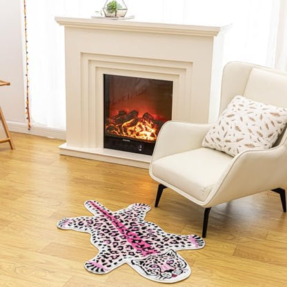 Pink Leopard Bath Mat Non Slip Absorbent Cartoon Rugs 39.3x25.5in