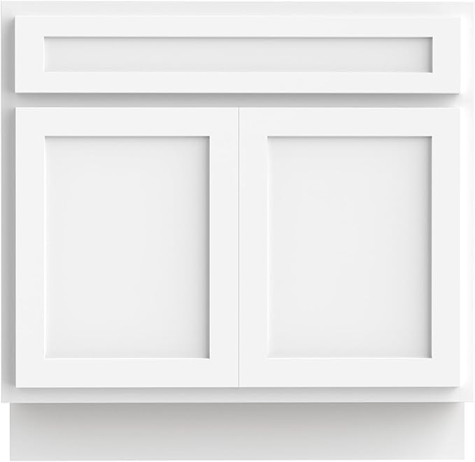 Vanity Art 30 Inch Double Shutter Door Bathroom Vanity Base Cabinet with Soft Closing Shaker Drawer, Strudy Floor Mount Storage Cabinet Organizer for Bedroom, Living Room, Kitchen, VA4030-W